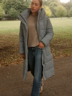 Next Blue Gingham Shower Resistant Padded Hooded Longline Coat