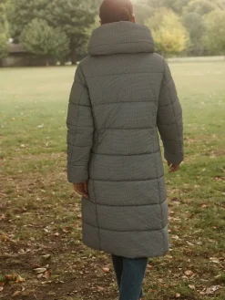 Next Blue Gingham Shower Resistant Padded Hooded Longline Coat