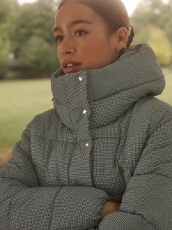 Next Blue Gingham Shower Resistant Padded Hooded Longline Coat