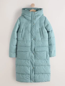 Next Blue Gingham Shower Resistant Padded Hooded Longline Coat