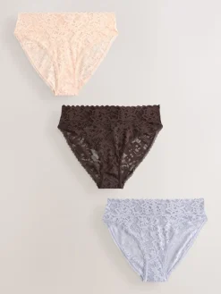 Next High Leg All Over Lace Knickers 3 Pack Blue Clearance