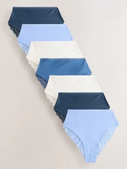 Next High Waist High Leg Cotton and Lace Knickers 7 Pack Blue Outlet