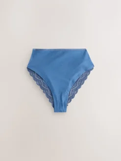 Next High Waist High Leg Cotton and Lace Knickers 7 Pack Blue Outlet