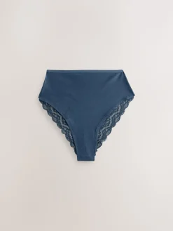 Next High Waist High Leg Cotton and Lace Knickers 7 Pack Blue Outlet
