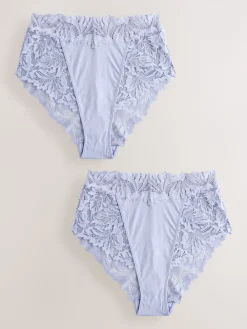 Next Blue High Waist High Leg Ultimate Comfort Lace Knickers 2 Pack Outlet
