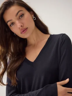 Next Soft Touch V-Neck Cotton Rich Jumper Blue Navy Outlet