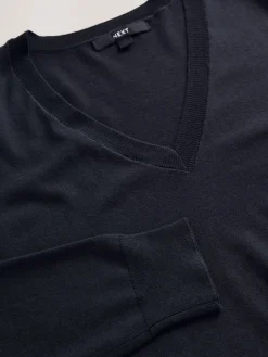 Next Soft Touch V-Neck Cotton Rich Jumper Blue Navy Outlet