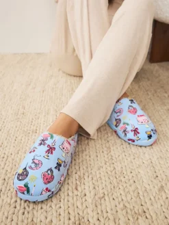 Next Plush Mule Slippers Blue Clearance