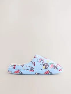 Next Plush Mule Slippers Blue Clearance