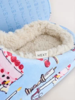 Next Plush Mule Slippers Blue Clearance