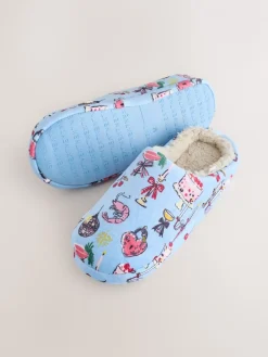 Next Plush Mule Slippers Blue Clearance
