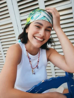 Next Satin Square Scarf Blue Poolside Scene Outlet