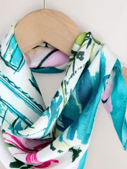 Next Satin Square Scarf Blue Poolside Scene Outlet