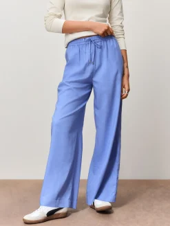 Next Pull On Wide Leg Trousers With Linen Blue Discount