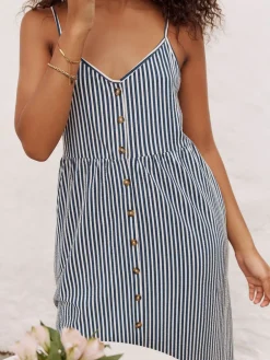 Next Jersey Button Down Midi Dress Blue Stripe Outlet