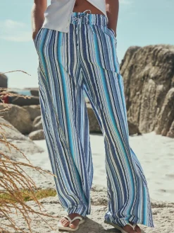 Next Pull On Wide Leg Trousers Blue Stripe Sale