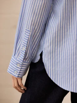 Next Soft Relaxed Long Sleeve V Neck Shirt Blue Stripe Clearance