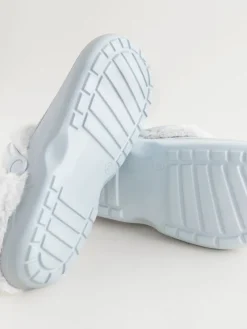 Next Womens Faux Fur Lined Clogs Slippers Blue Clearance