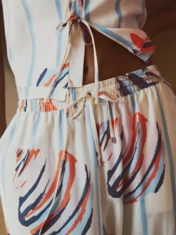 Next Pull On Wide Leg Trousers With Linen Blue/Ecru Hot