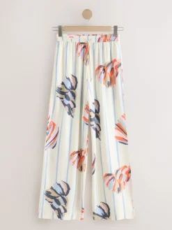 Next Pull On Wide Leg Trousers With Linen Blue/Ecru Hot