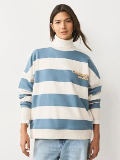 Next Blue/Ecru Striped Graphic 'Colarado' City Longsleeve Crewneck Sweatshirt