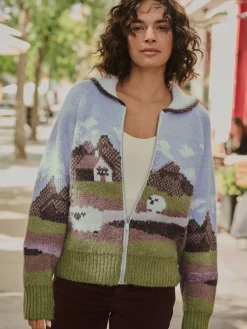 Next Blue/Green Landscape Scene Zip Cardigan Outlet