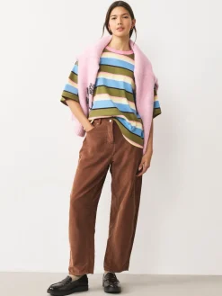 Next Blue/Green/Pink Striped Relaxed Boxy Elbow Length Crew Neck T-Shirt Sale