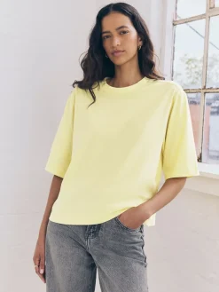 Next Elbow Length Crew Neck 100% Cotton T-Shirts 3 Pack Blue/Lemon Yellow/Neutral Outlet