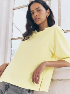 Next Elbow Length Crew Neck 100% Cotton T-Shirts 3 Pack Blue/Lemon Yellow/Neutral Outlet