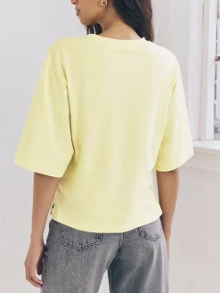 Next Elbow Length Crew Neck 100% Cotton T-Shirts 3 Pack Blue/Lemon Yellow/Neutral Outlet