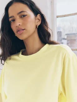 Next Elbow Length Crew Neck 100% Cotton T-Shirts 3 Pack Blue/Lemon Yellow/Neutral Outlet