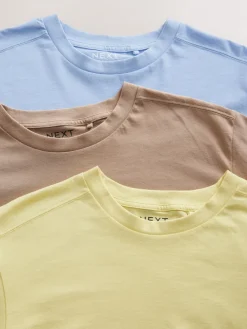 Next Elbow Length Crew Neck 100% Cotton T-Shirts 3 Pack Blue/Lemon Yellow/Neutral Outlet