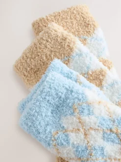 Next Cosy Ankle Socks 2 Pack Blue/Neutral Argyle New