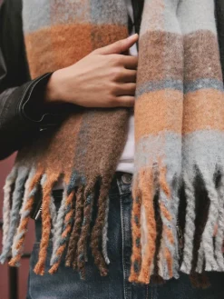 Next Heavyweight Brushed Blanket Scarf Blue/Orange Clearance