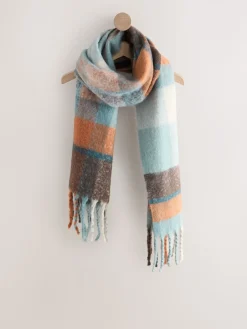 Next Heavyweight Brushed Blanket Scarf Blue/Orange Clearance