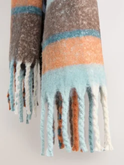 Next Heavyweight Brushed Blanket Scarf Blue/Orange Clearance