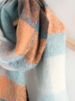 Next Heavyweight Brushed Blanket Scarf Blue/Orange Clearance