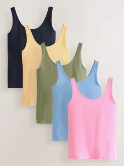Next Thick Strap Vests 5 Pack Blue/Pink/Sage/Oatmeal/Black Discount
