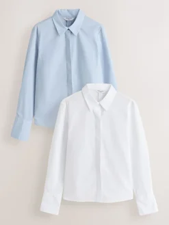 Next Fitted Stretch Essential Long Sleeve Shirts 2 Pack Blue/White Best