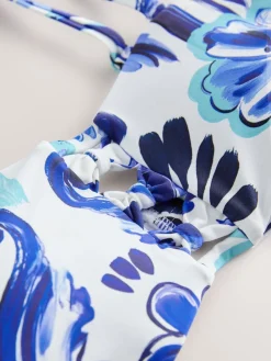 Next Blue/White Flora Non Wired Bandeau Bikini Top