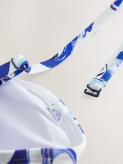 Next Blue/White Flora Non Wired Bandeau Bikini Top