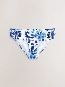 Next Blue/White Flora Roll Top Bikini Bottoms Clearance