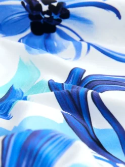 Next Blue/White Floral Bandeau Ruched Leg Tummy Control Shaping Swimsuit New