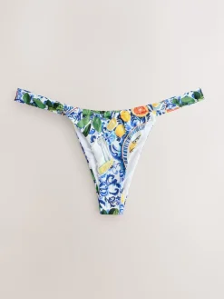 Next Tanga Bikini Bottoms Blue/White Porcelain Sardine Print New