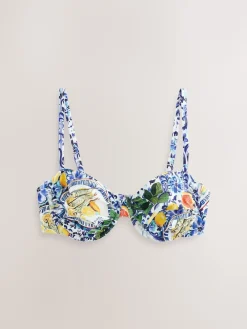 Next Non Padded Wired Bikini Top Blue/White Sardine Print Best