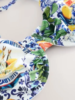 Next Non Padded Wired Bikini Top Blue/White Sardine Print Best