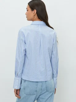 Next Blue/White Stripe Fitted Stretch Essential Long Sleeve Shirt Online