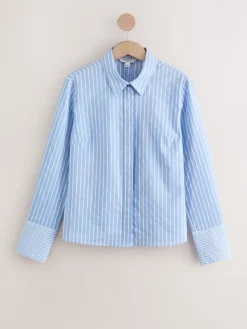 Next Blue/White Stripe Fitted Stretch Essential Long Sleeve Shirt Online