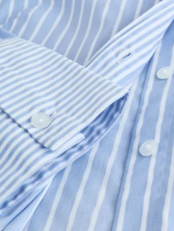 Next Blue/White Stripe Fitted Stretch Essential Long Sleeve Shirt Online