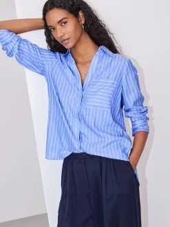Next Soft Relaxed Long Sleeve Shirt Blue/White Stripe Hot